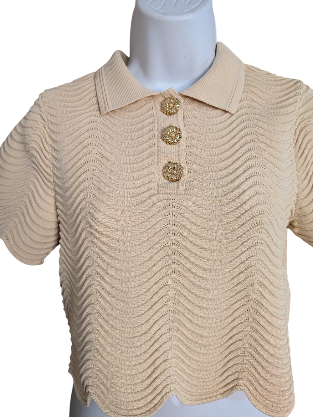 Sandro Campea Wavy Cropped Polo Sweater.... Size Small - Picture 5 of 10